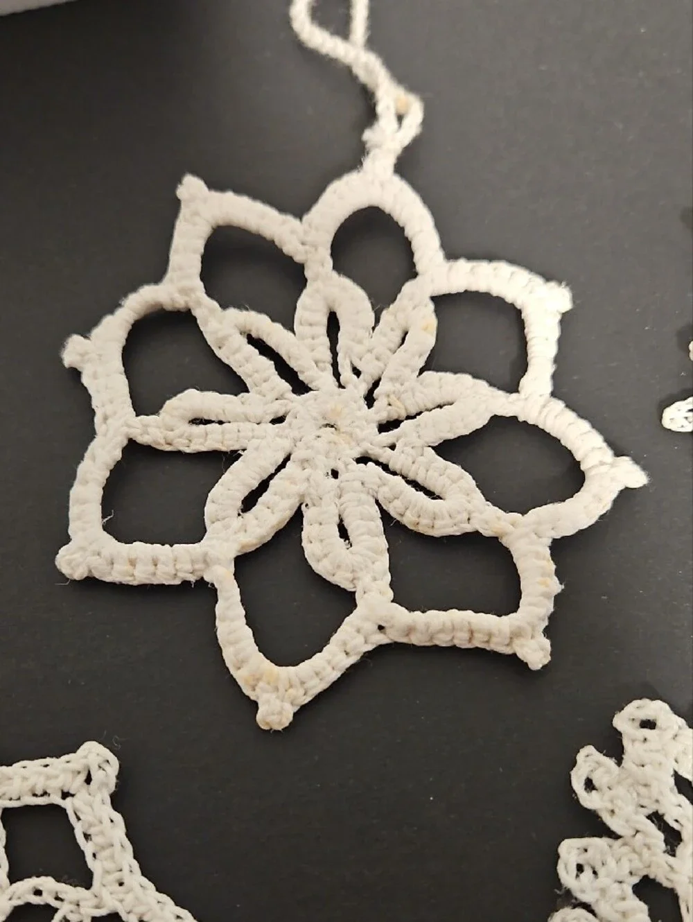 Vintage Handmade Crochet Snowflake Ornaments Set Of 9
